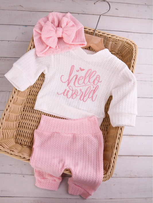 Set 3 piezas gorro rosado camisa blanca pantalon rosado bebe niña sa25052941191214916 salida hospital