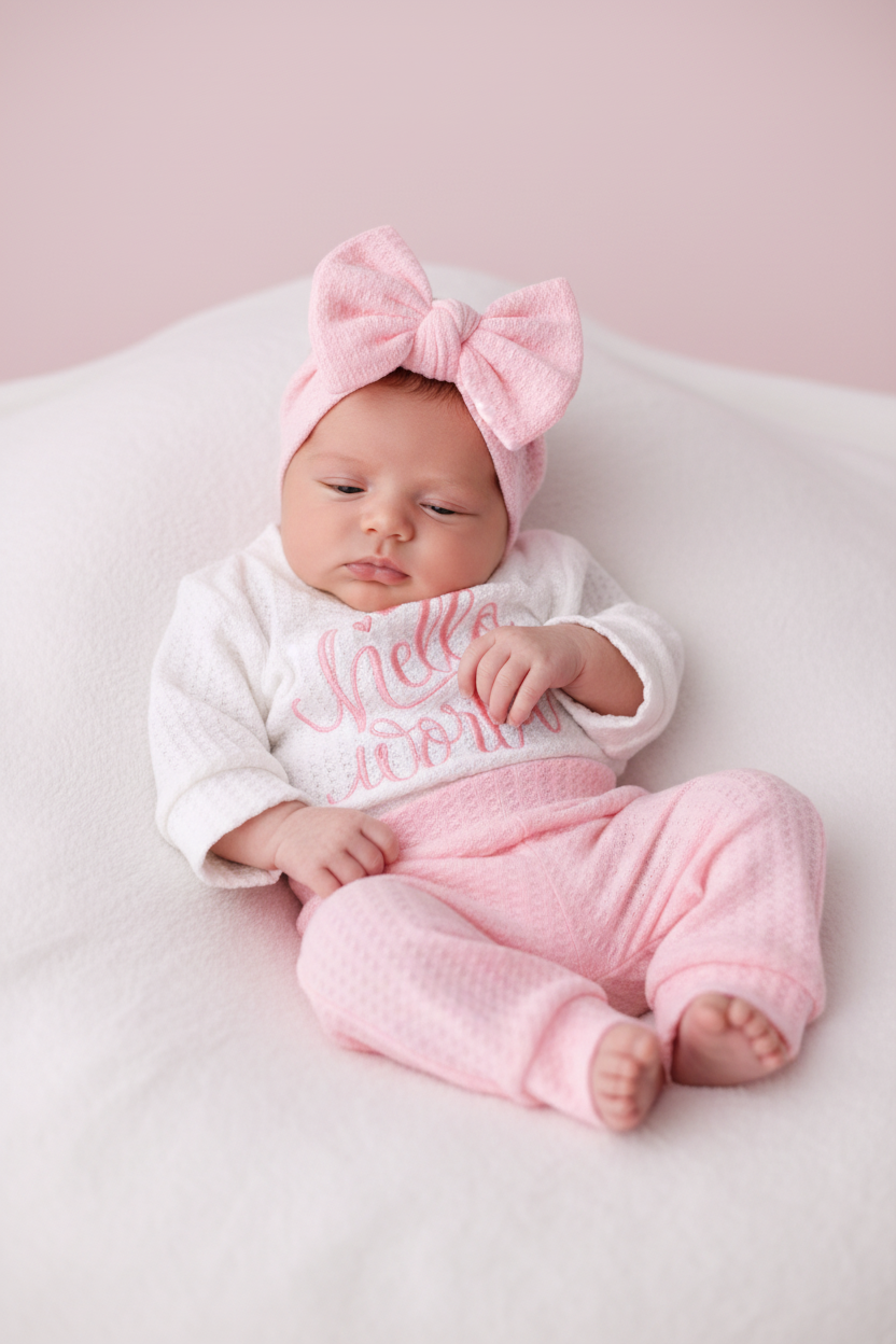 Set 3 piezas gorro rosado camisa blanca pantalon rosado bebe niña sa25052941191214916 salida hospital