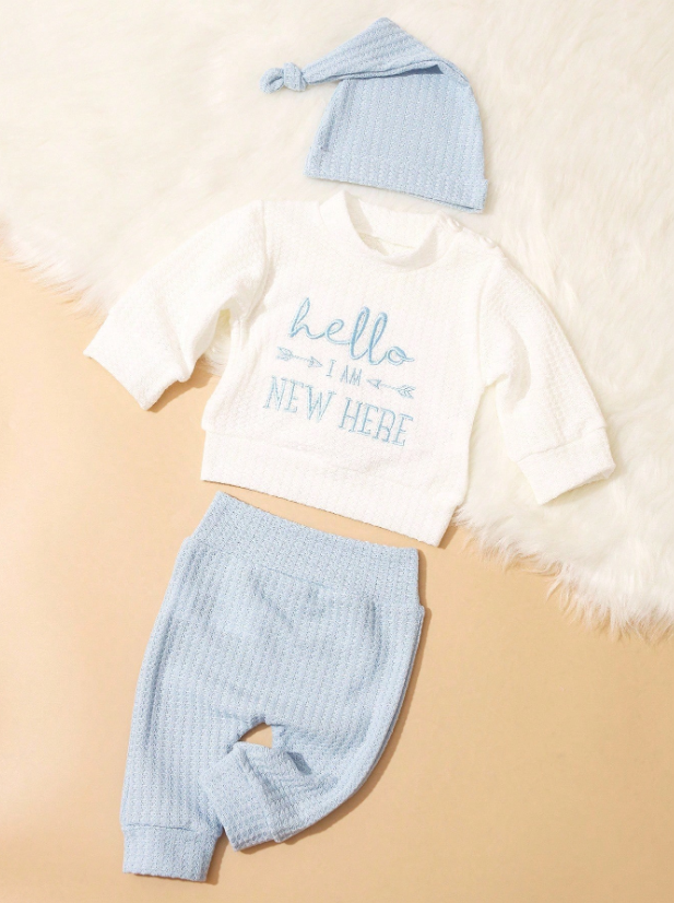 Set 3 piezas gorro azul camisa blanca pantalon azul celeste bebe niño sa25082013181799151