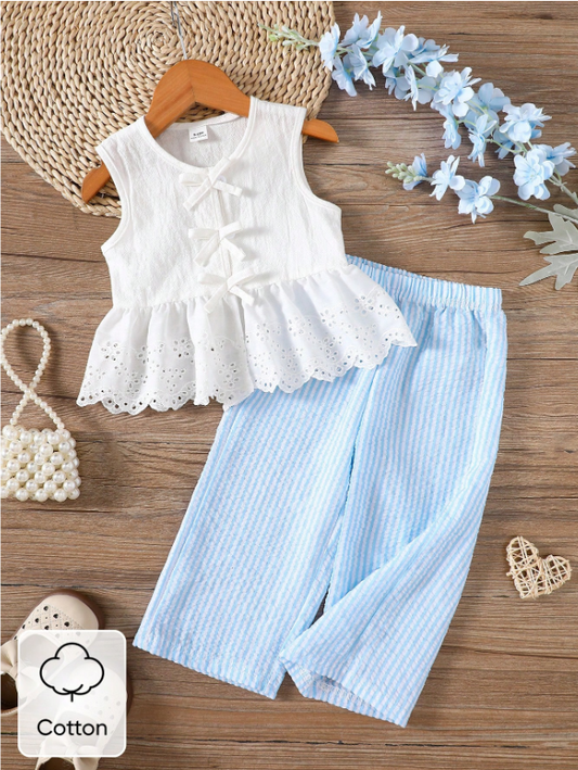 Set conjunto 2 piezas camisa blanca pantalon azul bebe niña sa251125491584551518