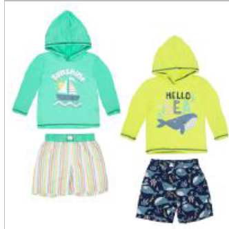 Set conjunto 2 piezas traje de baño camisa verde lima short azul oscuro bebe niño Tinytots 11378TT