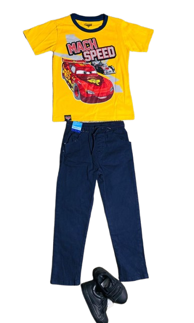 Set 2 piezas rayo McQueen Cars pantalón negro camisa amarilla niño