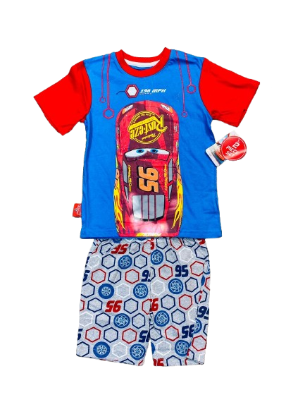 Set 2 piezas cars short  camisa azul rojo niño