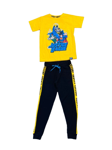 Set conjunto 2 piezas liga de la justicia buzo negro y camisa amarilla niño c9-JL-1016N