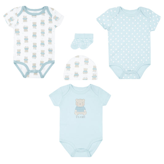 Set 5 piezas mameluco gorro calcetines bebe niño azul Tinytots D03714TT