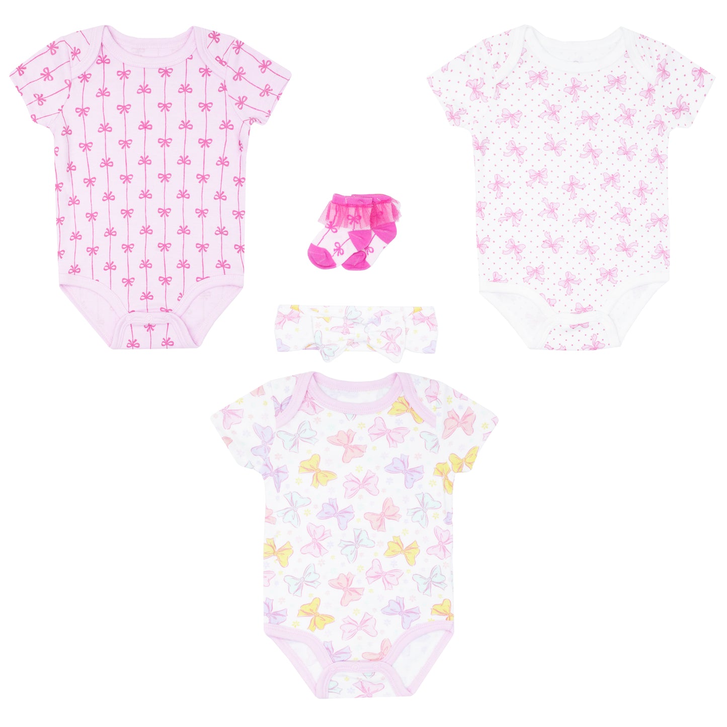 Set 5 piezas mameluco binca calcetines bebe niña rosado Tinytots D03717TT
