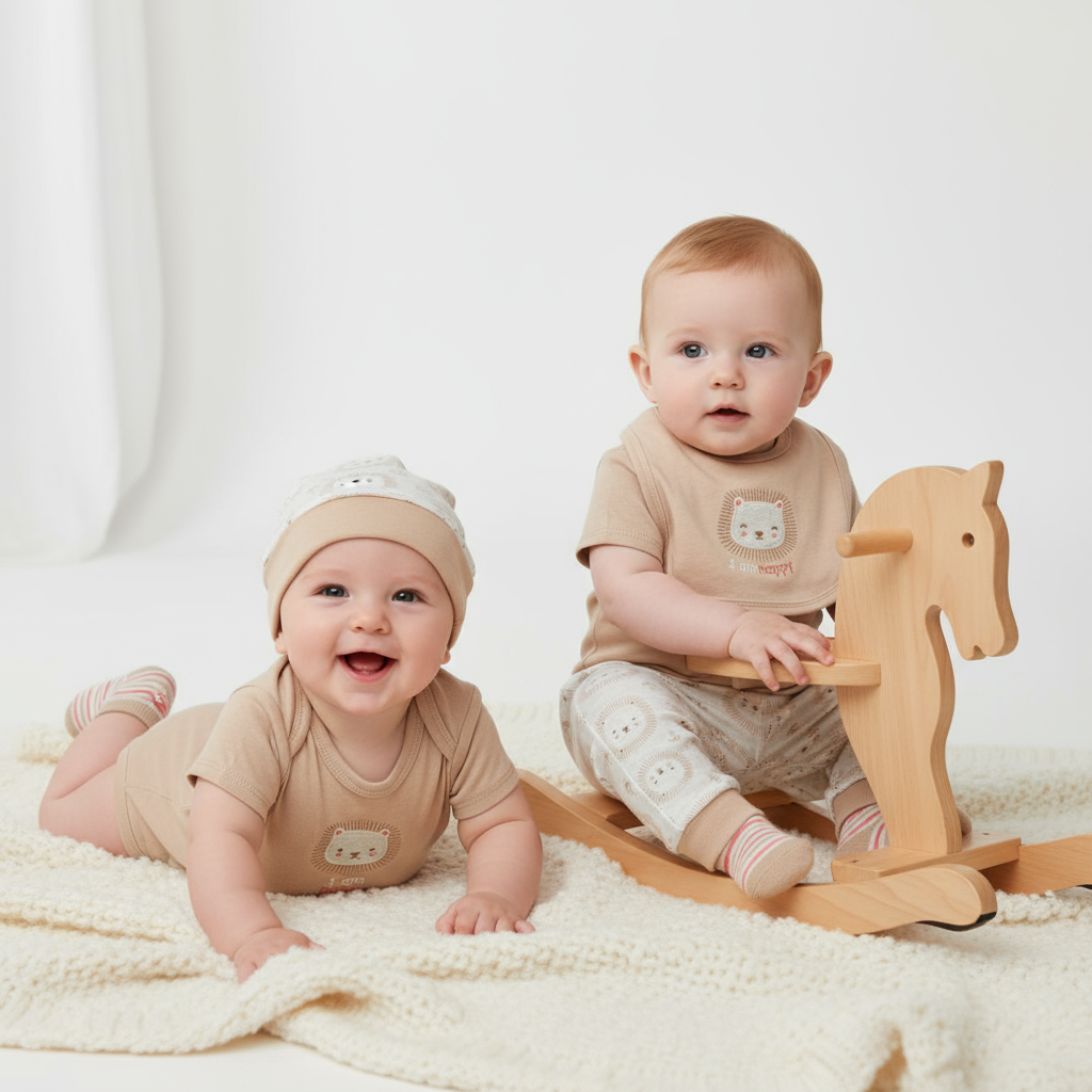 Set 5 piezas mameluco pantalon gorrito babero calcetines café bebe niño Tinytots D04646TT