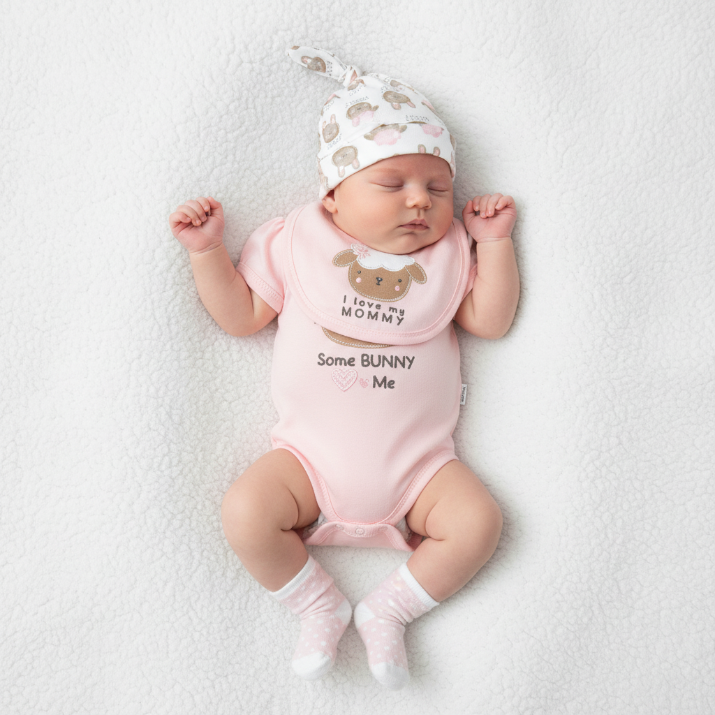 Set 7 piezas bebe niña conejo gorro mameluco pantalon calcetines babero medias mittones bebe niña Tinytots D08210TT