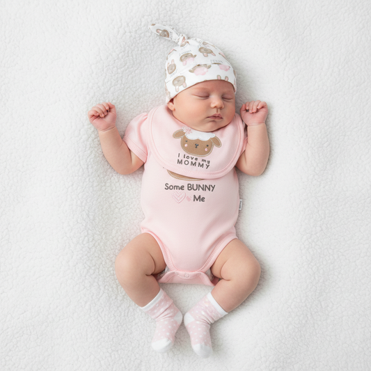 Set 7 piezas bebe niña conejo gorro mameluco pantalon calcetines babero medias mittones bebe niña Tinytots D08210TT