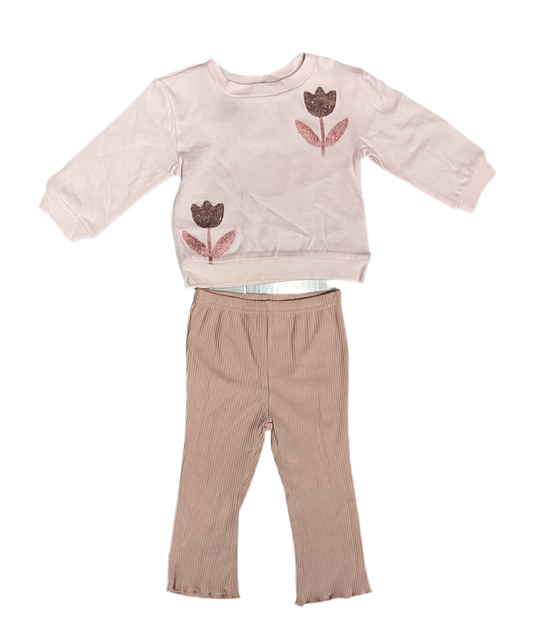 Set 2 piezas pantalón suéter rosado bebe niña