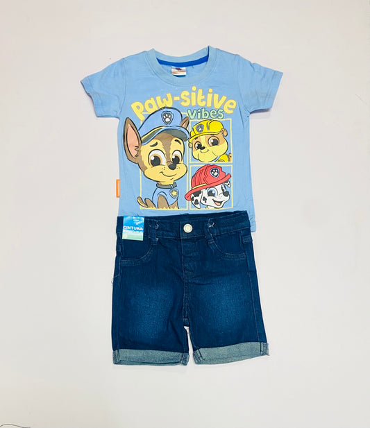 Set conjunto 2 piezas bebe niño camisa azul cielo short azul oscuro Paw Patrol N9-PW-105B