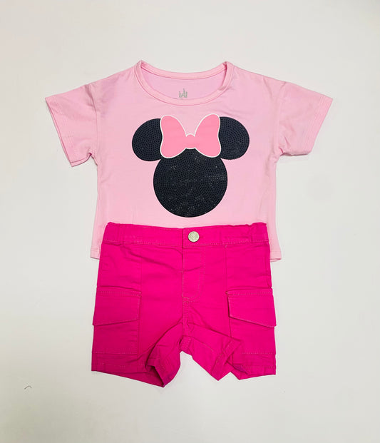 Set conjunto 2 piezas Minnie niña camisa rosada short rosado D9-MI-1297B