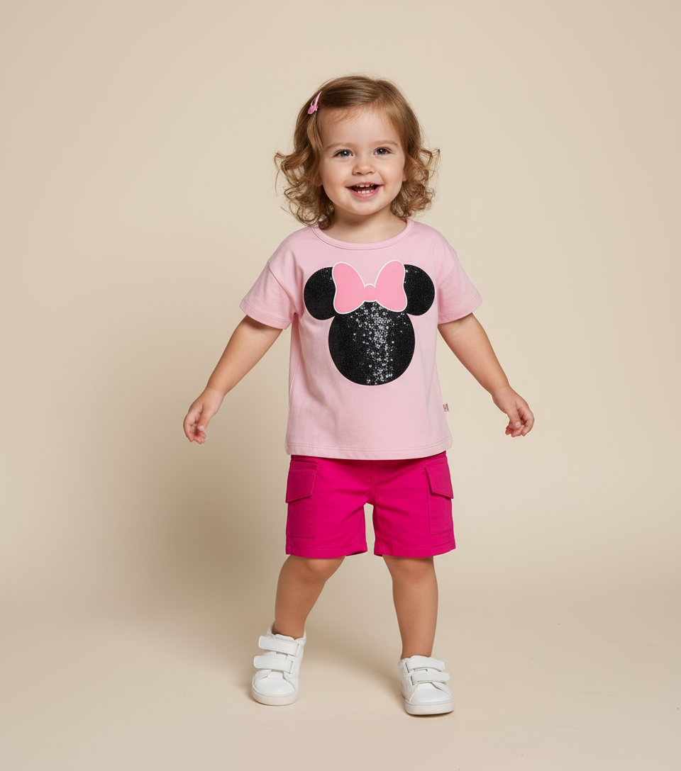 Set conjunto 2 piezas Minnie bebe niña camisa rosada short rosado D9-MI-1297B promo 2x1000