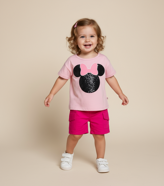 Set conjunto 2 piezas Minnie bebe niña camisa rosada short rosado D9-MI-1297B promo 2x1000