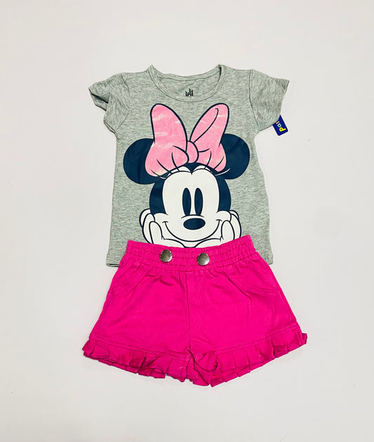 Set conjunto 2 piezas camisa gris short rosado Minnie niña D9-MI-1315B