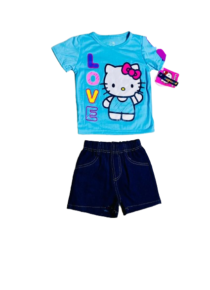Set 2 piezas niña camisa azul celeste Hello Kitty