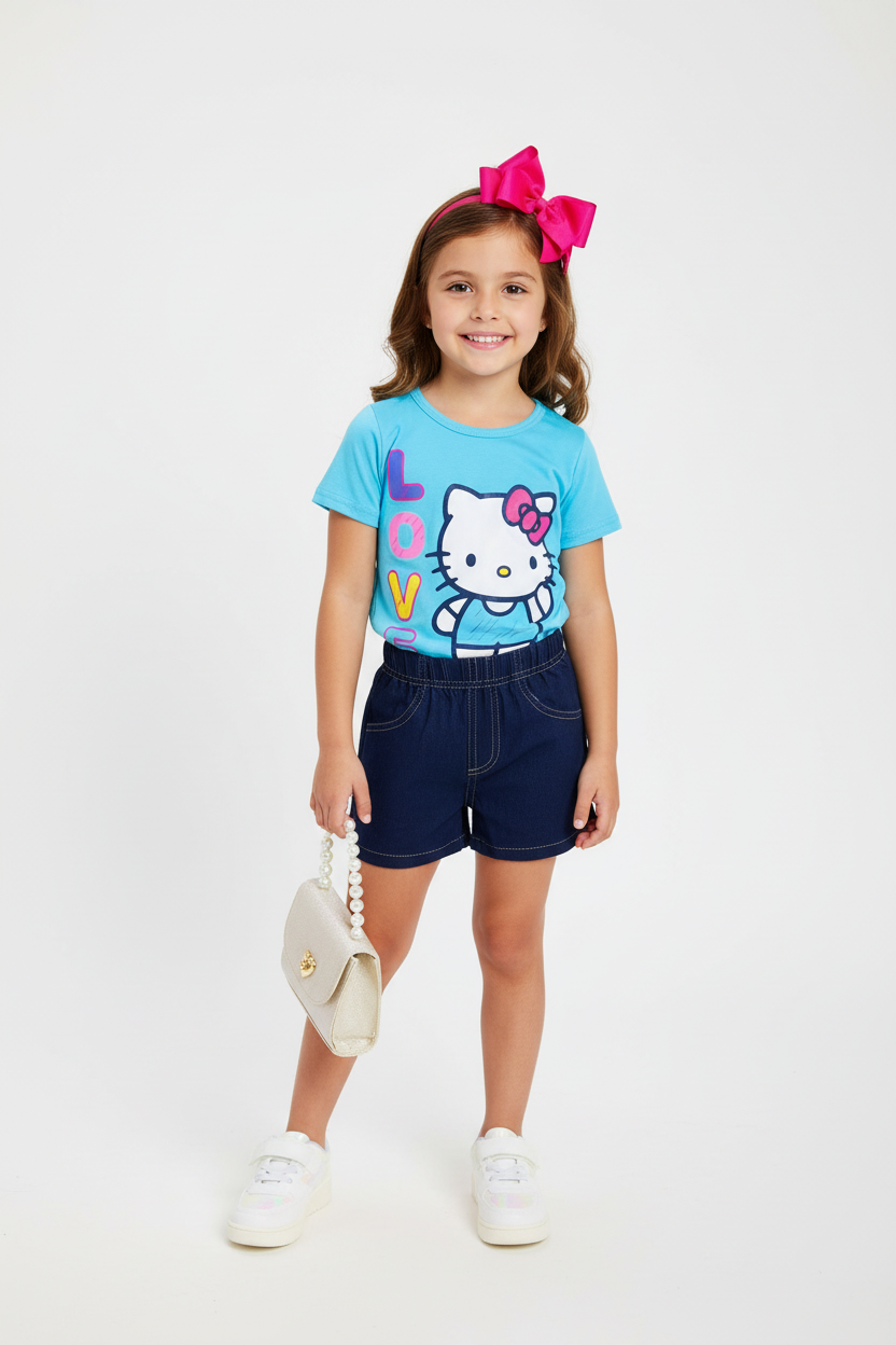 Set 2 piezas niña camisa azul celeste Hello Kitty H9-HK-103D 490390