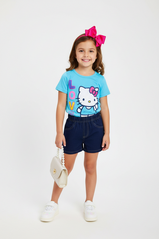 Set 2 piezas niña camisa azul celeste Hello Kitty H9-HK-103D 490390