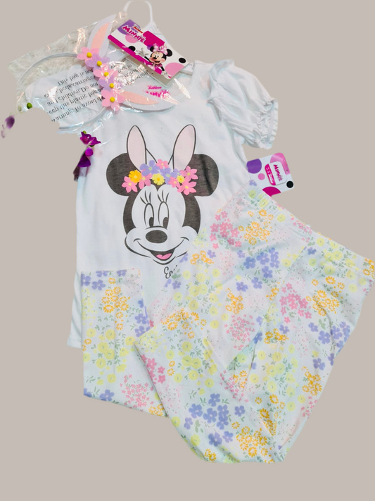 Set niña Minnie Disney camisa blanca leggins y diadema