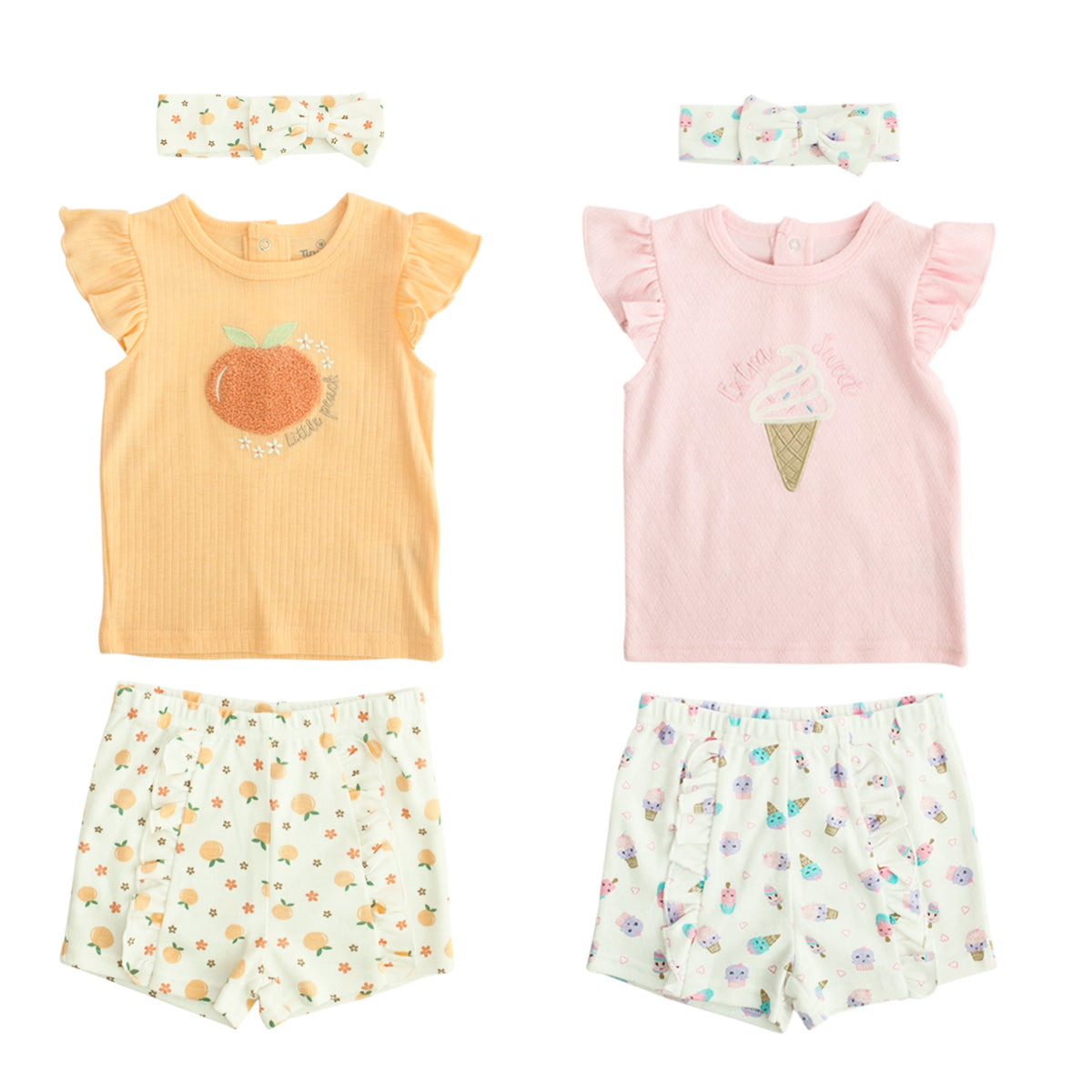 Set 3 piezas camisa rosada helado diadema short blanco Tinytots D85510TT