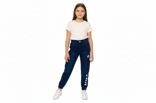 Pantalon jeans azul oscuro cargo jogger niña Barbie Disney BA-89986