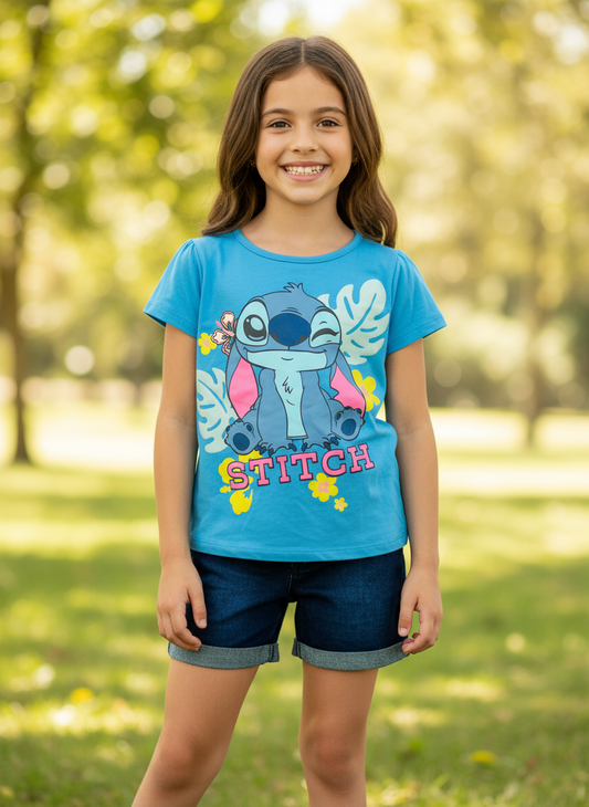 Set Conjunto para niña short jean Stitch azul D9-STI-100D