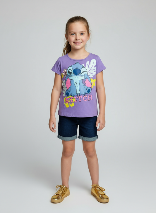 Set Conjunto para niña short jean Stitch morado D9-STI-100D