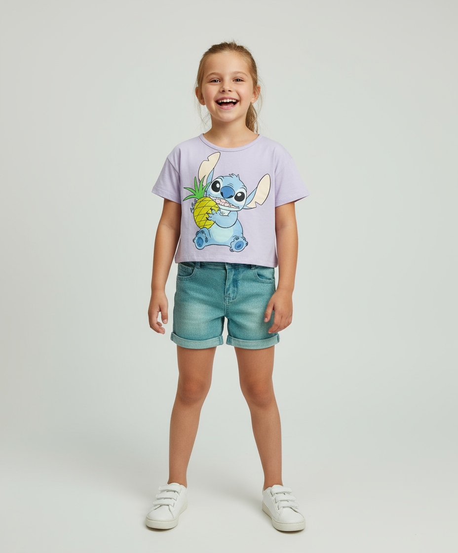 Set Conjunto para niña short jean morado lilo Stitch D9-STI-101D