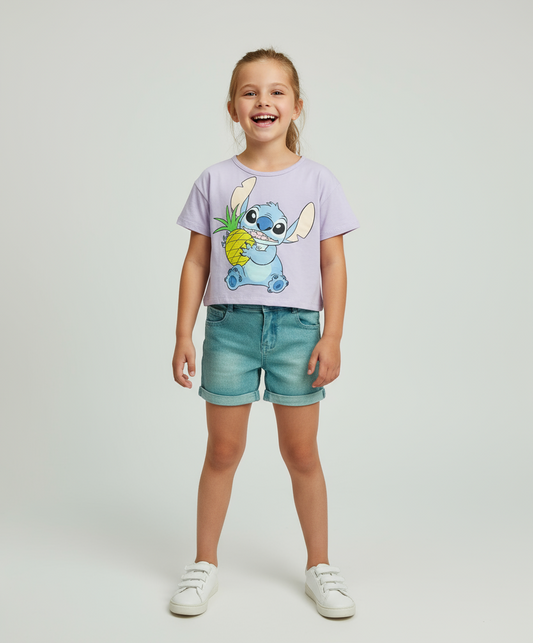 Set Conjunto para niña short jean morado lilo Stitch D9-STI-101D