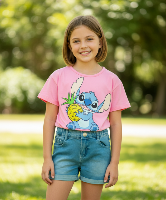 Set Conjunto para niña short jean rosado Stitch D9-STI-101D