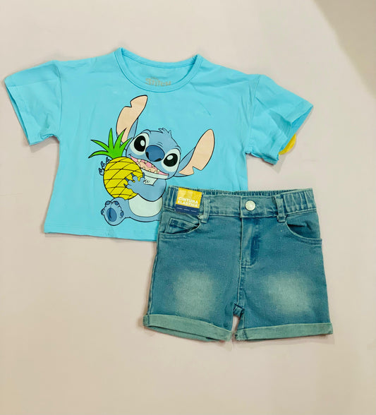 Set Conjunto para niña short jean azul celeste Stitch D9-STI-101D