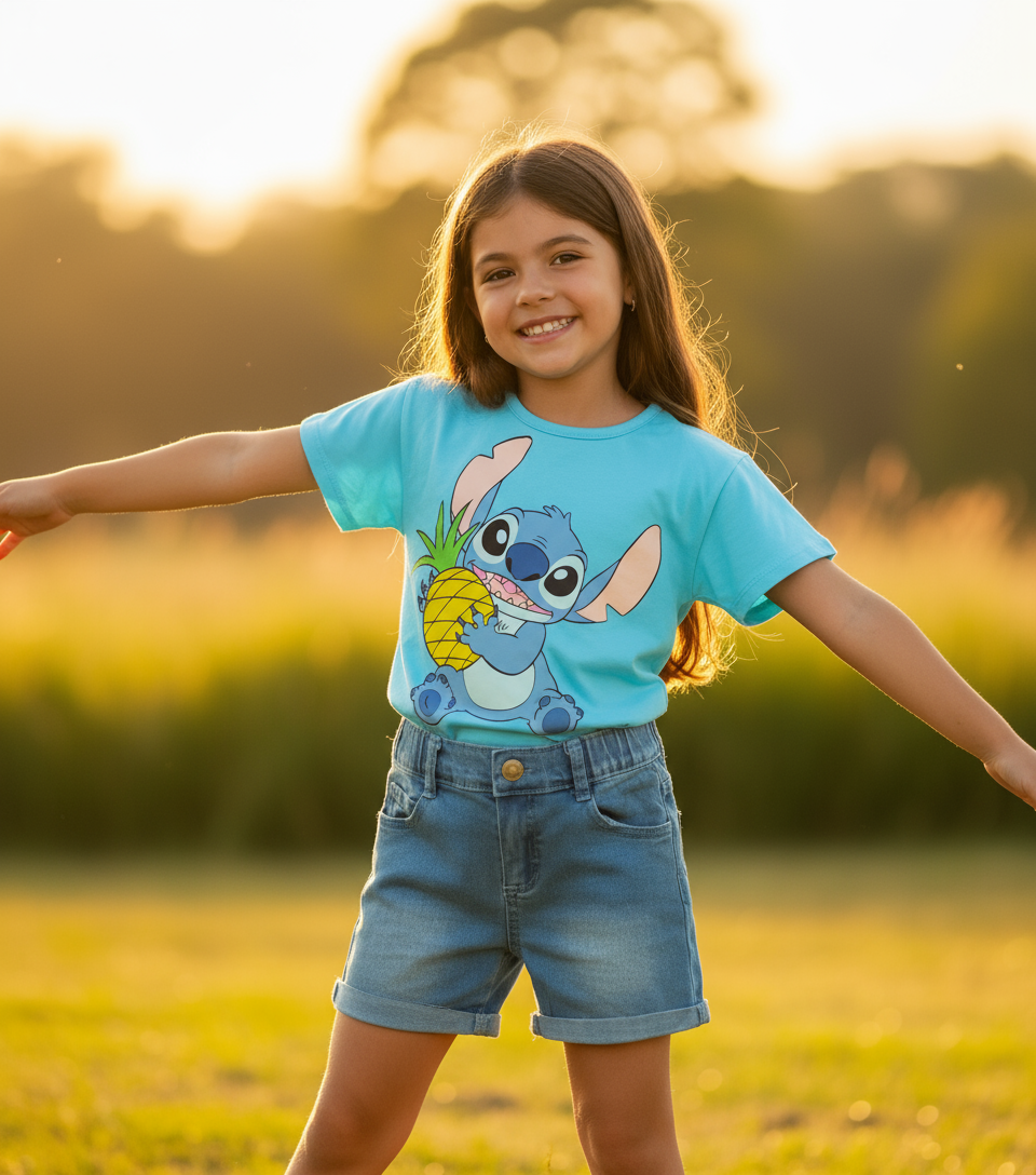 Set Conjunto para niña short jean azul celeste Stitch D9-STI-101D