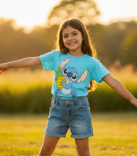 Set Conjunto para niña short jean azul celeste Stitch D9-STI-101D