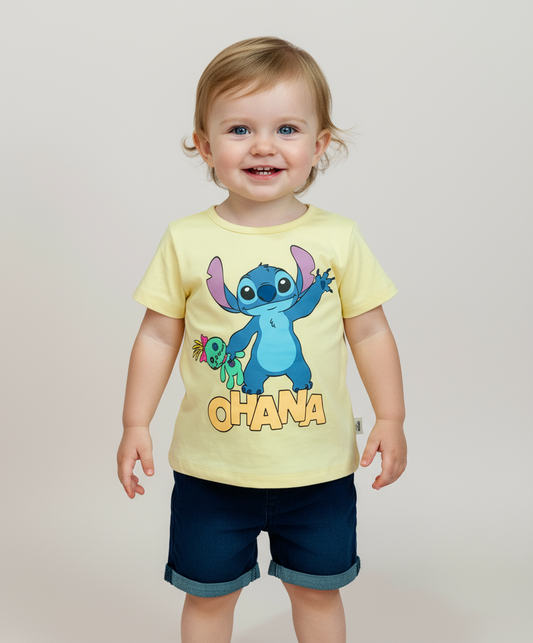 Set Conjunto para niña short jean amarillo pastel Stitch D9-STI-103D