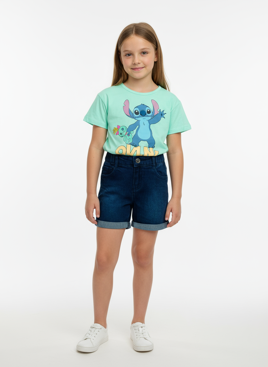Set Conjunto para niña short jean azul celeste Stitch D9-STI-103D