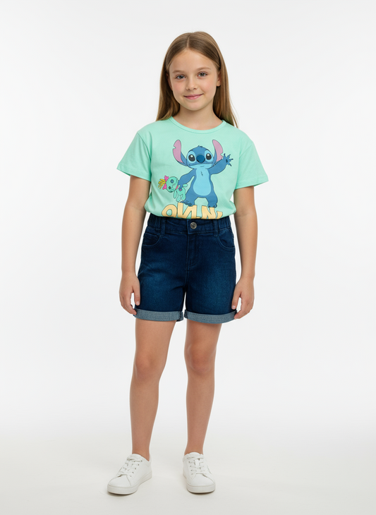Set Conjunto para niña short jean azul celeste Stitch D9-STI-103D