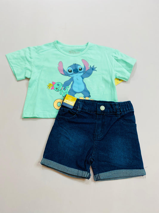 Set Conjunto para niña short jean verde menta Stitch D9-STI-103D