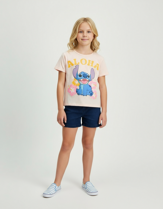 Set Conjunto para niña short jean rosado Stitch D9-STI-104D