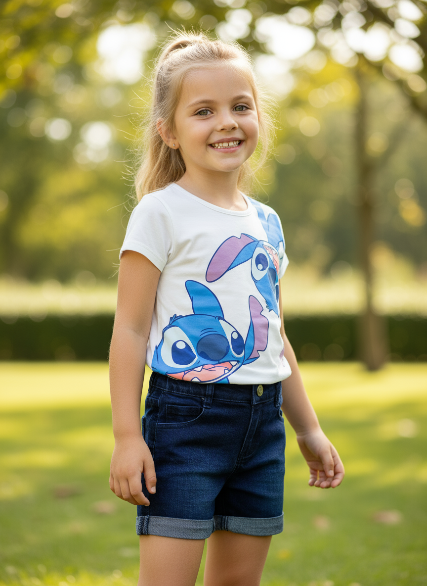 Set Conjunto para niña short jean blanco Stitch D9-STI-105D