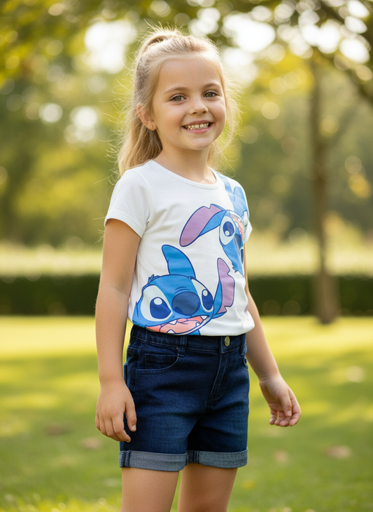 Set Conjunto para niña short jean blanco Stitch D9-STI-105D