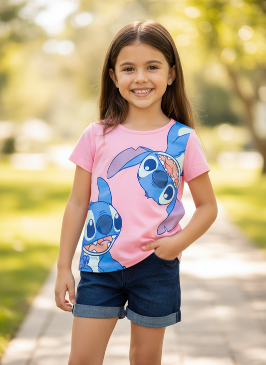 Set conjunto para niña short jean rosado Stitch D9-STI-105D