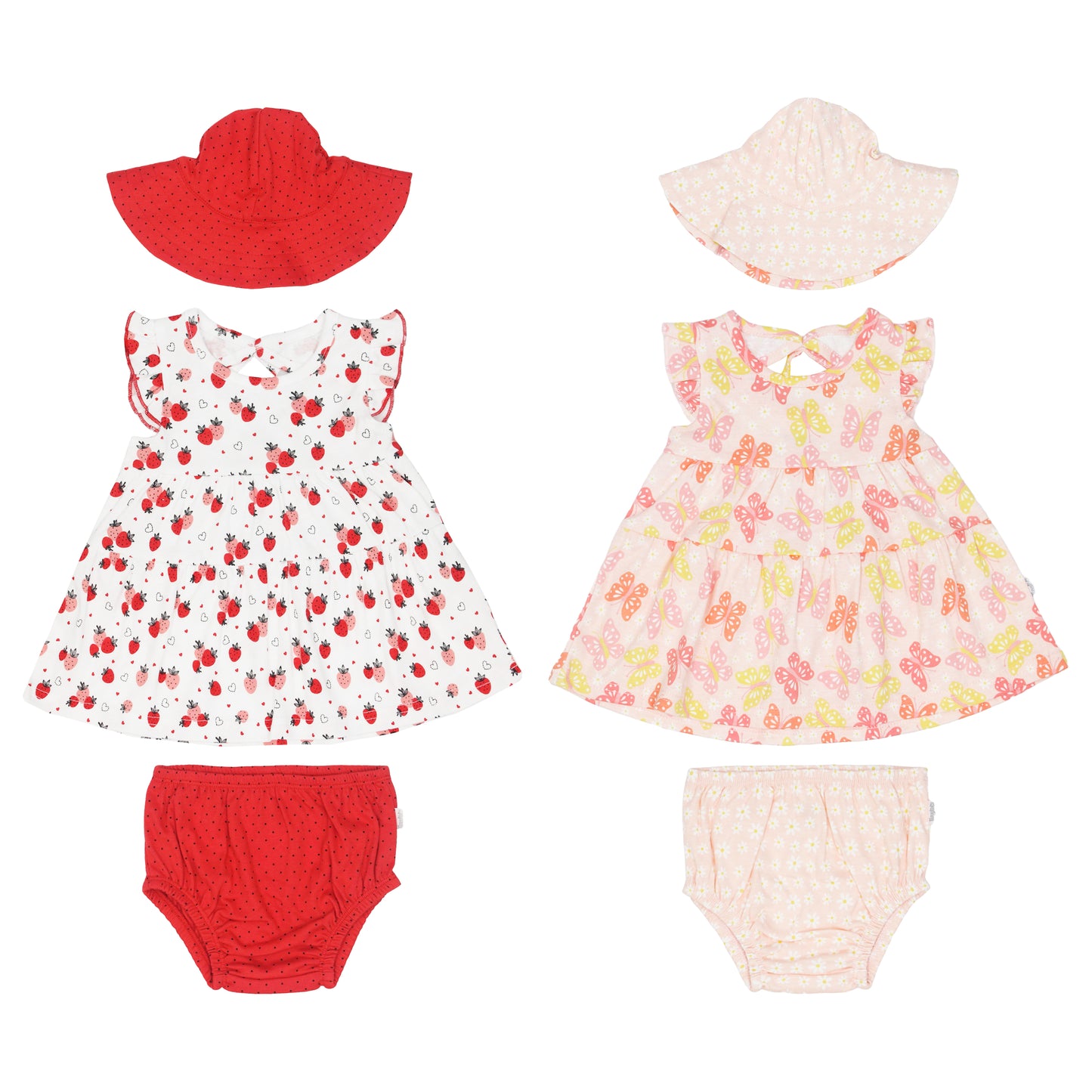 Set 3 piezas bebe niña gorro rojo vestido blanco rojo pantie rojo Tinytots D94724TT