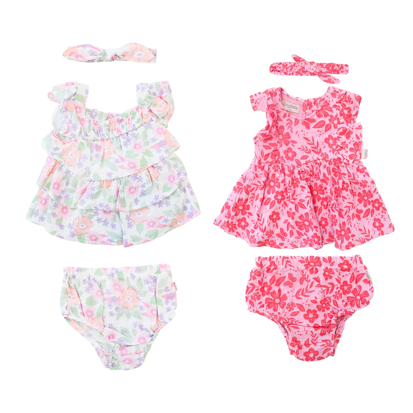 Set 3 piezas bebe niña rosado bincha vestido short Tinytots D95595TT