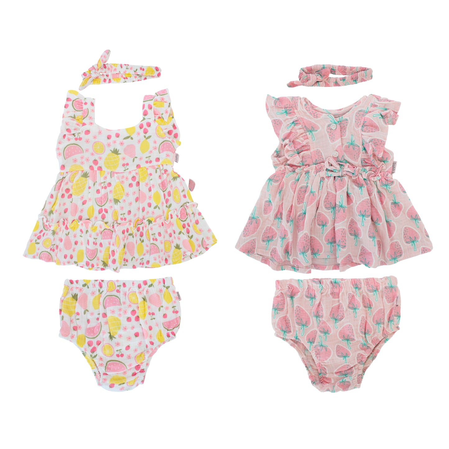 Set bebe 3 piezas vestido blanco frutas diadema blanca bebe niña Tinytots D95597TT