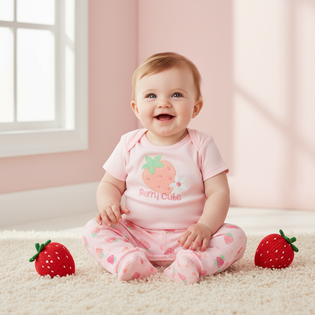 Set 3 piezas bebe niña mameluco pijama leggins rosado fresas Tinytots D95620TT promo 2x1000
