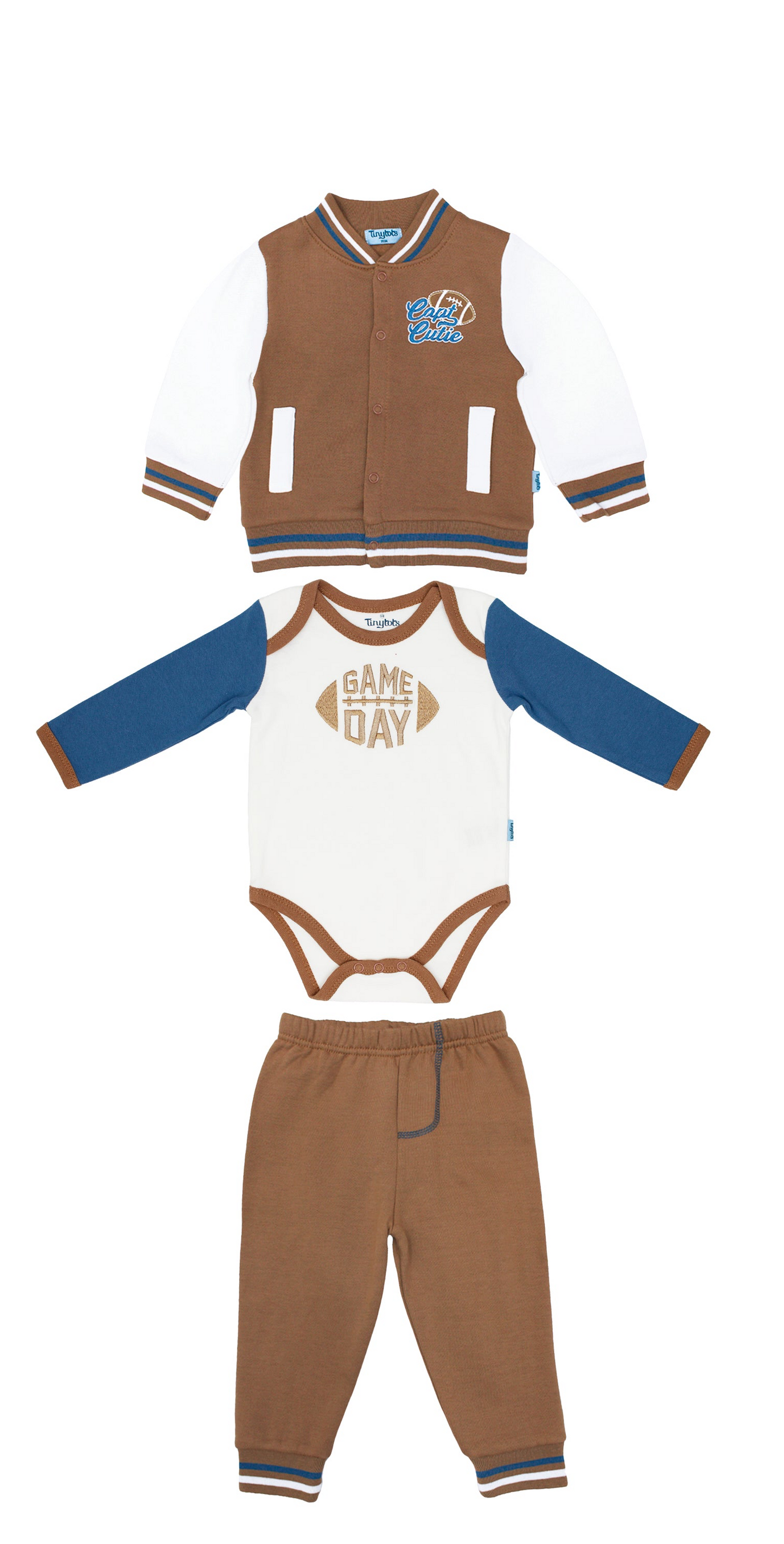 Set 3 piezas bebe niño sueter cafe mameluco blanco pantalon cafe Tinytots D95646TT