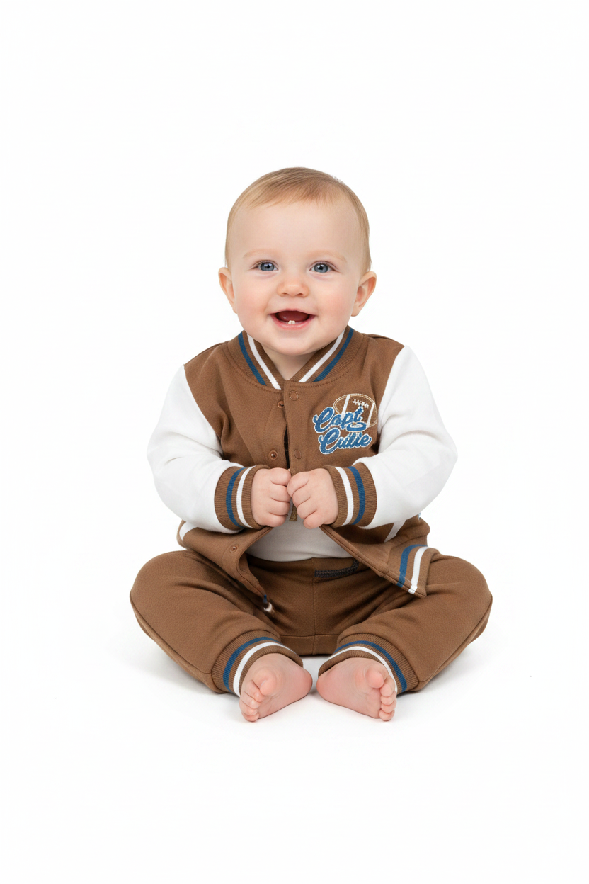 Set 3 piezas bebe niño sueter cafe mameluco blanco pantalon cafe Tinytots D95646TT