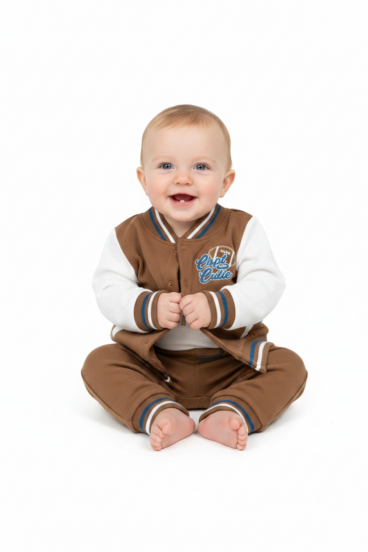Set 3 piezas bebe niño sueter cafe mameluco blanco pantalon cafe Tinytots D95646TT