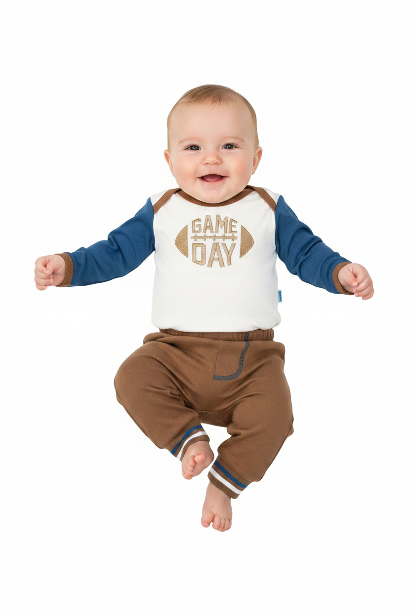Set 3 piezas bebe niño sueter cafe mameluco blanco pantalon cafe Tinytots D95646TT
