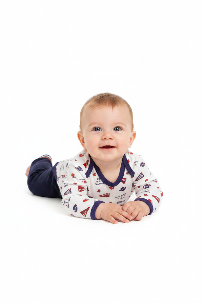 Set 3 piezas bebe niño sueter cafe mameluco blanco pantalon azul marino Tinytots D95646TT